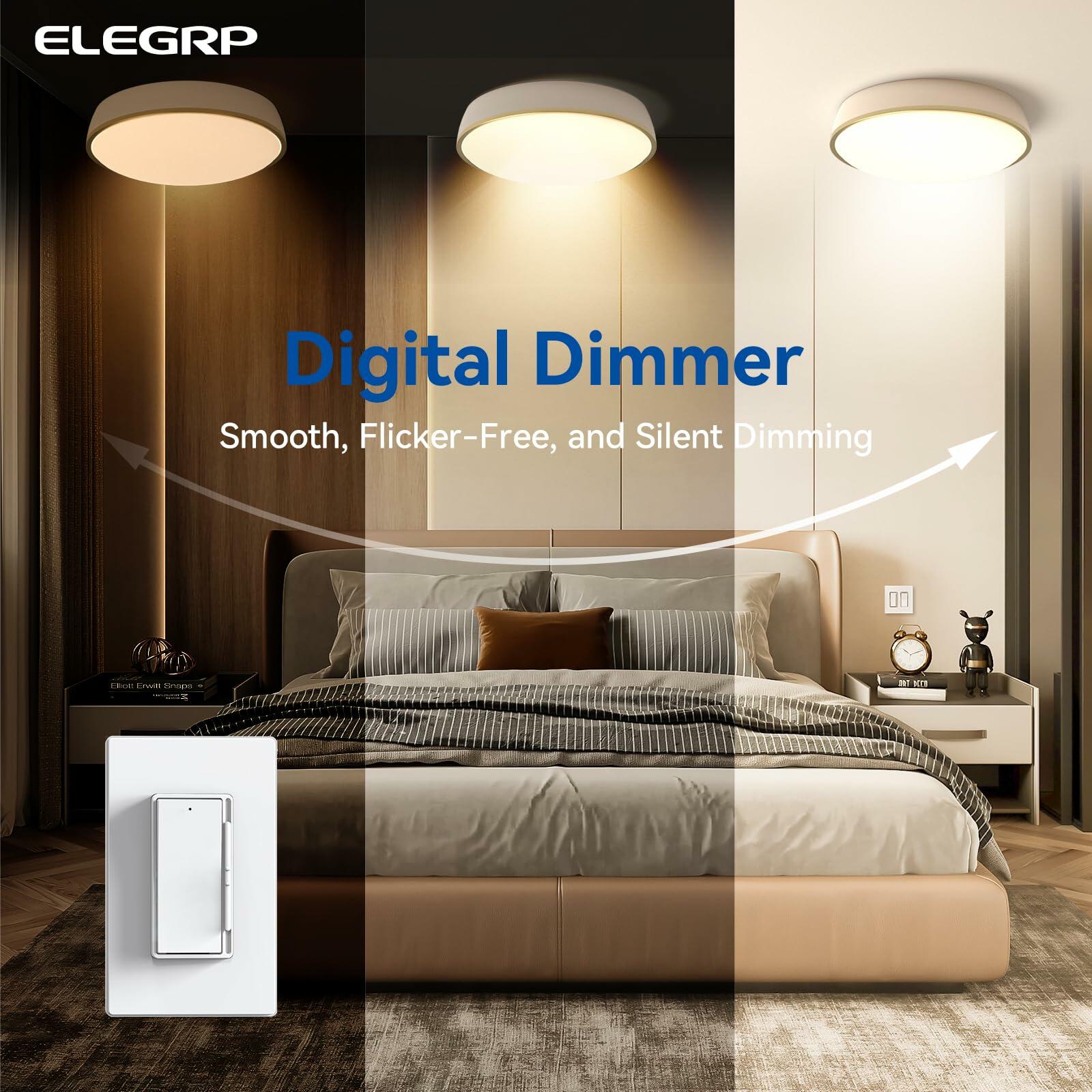 ELEGRP Digital Dimmer Light Switch for 300W Dimmable LED/CFL Lights and 600W