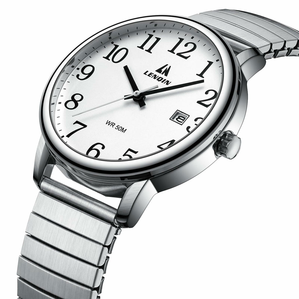 Mens Analog Quartz Sport Watch Waterproof Date 38mm Stainless Steel Easy Read