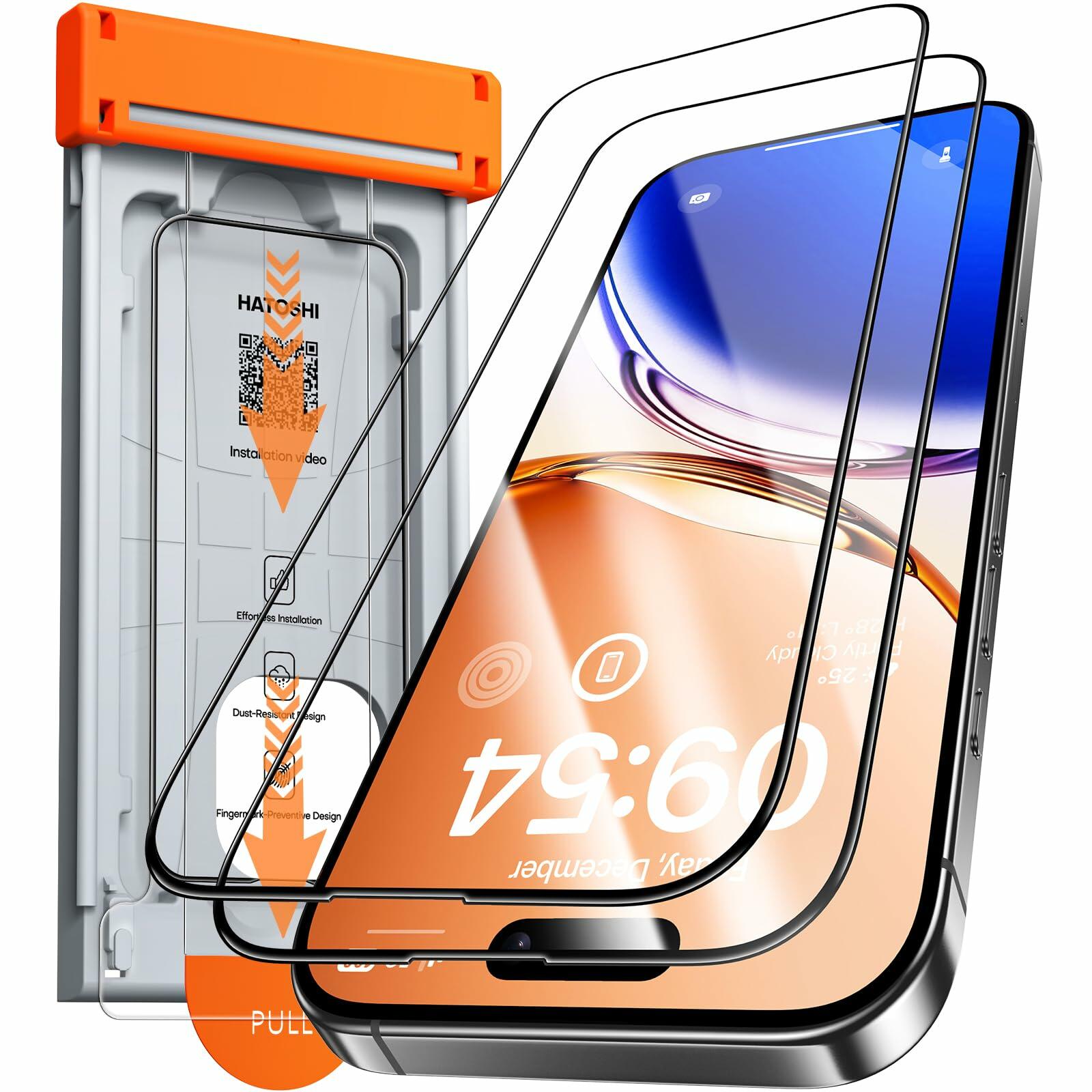 iPhone 15 Pro Max Screen Protector Tempered Glass 9H+ 2 Pack Auto Dust Removal