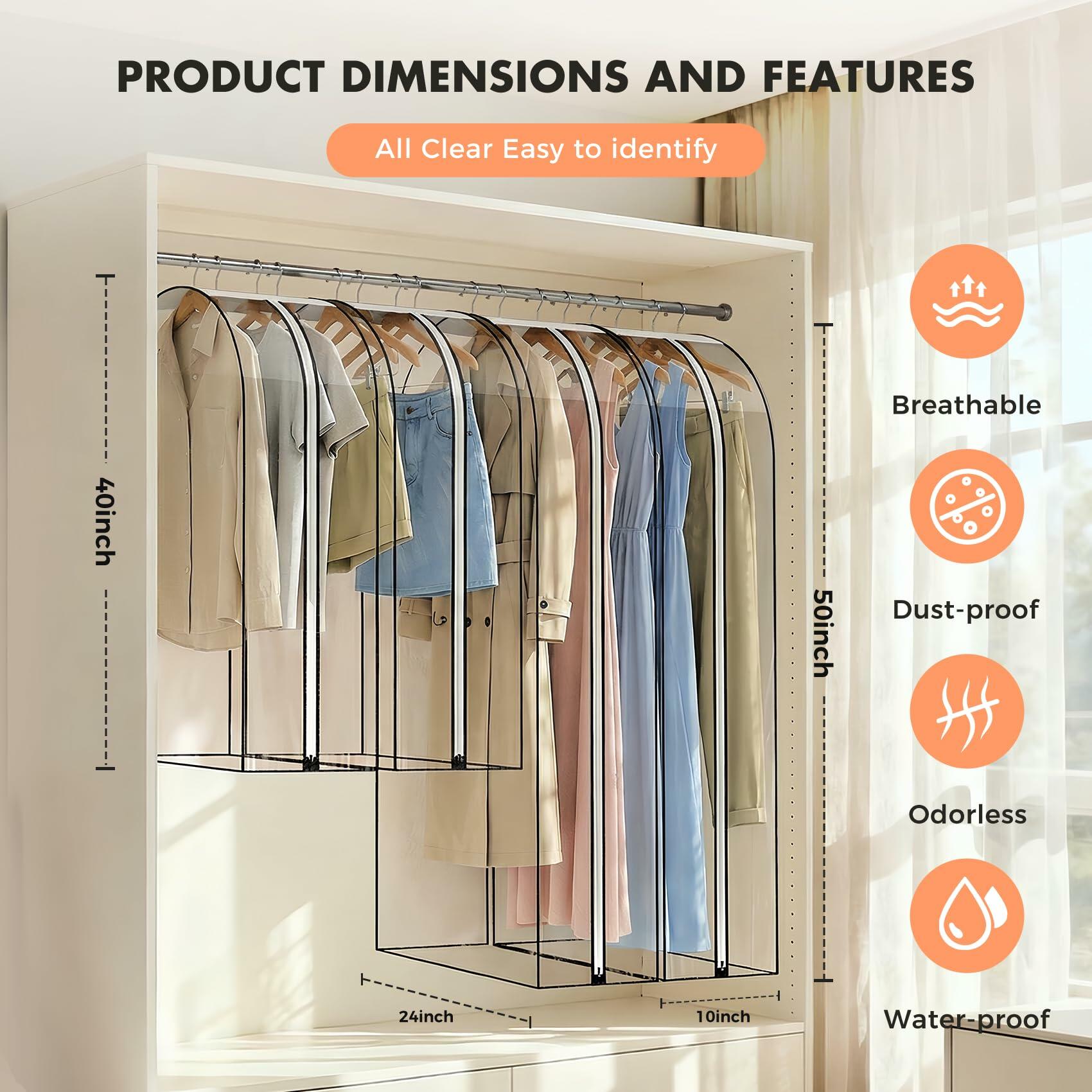 Clear Garment Bags 4 Pack Hanging Clothes Suit Cover Closet Storage 40 50 Inch