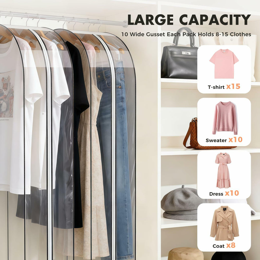 Clear Garment Bags 4 Pack Hanging Clothes Suit Cover Closet Storage 40 50 Inch