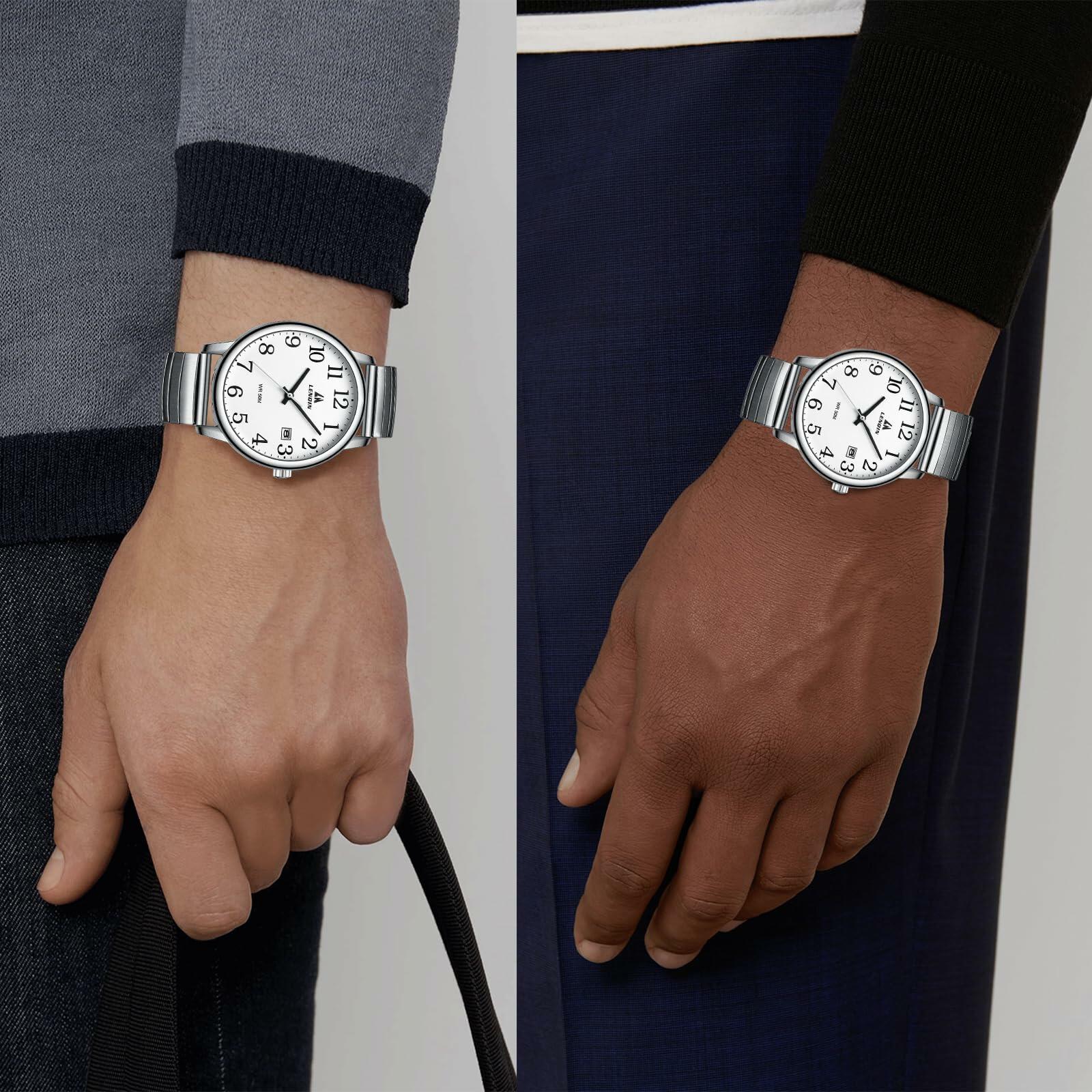 Mens Analog Quartz Sport Watch Waterproof Date 38mm Stainless Steel Easy Read