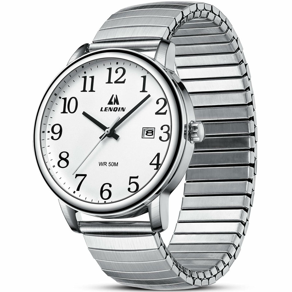 Mens Analog Quartz Sport Watch Waterproof Date 38mm Stainless Steel Easy Read