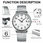 Mens Analog Quartz Sport Watch Waterproof Date 38mm Stainless Steel Easy Read