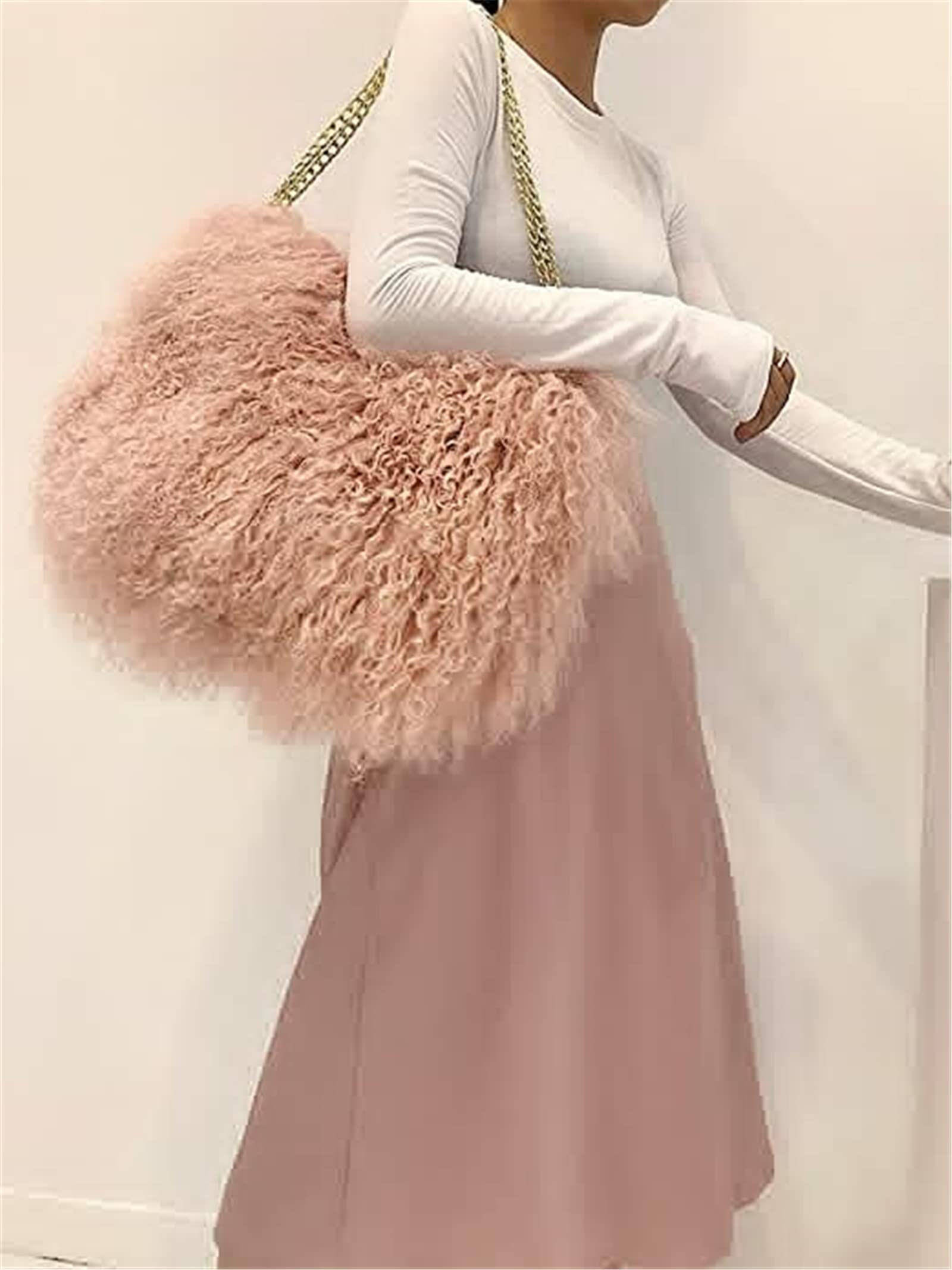 ME-01 Big Fluffy Fur Handbag With Real Mongolian Lamb Fur Long Curly Hair And