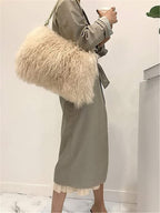 ME-01 Big Fluffy Fur Handbag With Real Mongolian Lamb Fur Long Curly Hair And