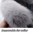 Women Cropped Denim Jacket Removable Faux Fur Collar Shaggy Soft Coat Black S