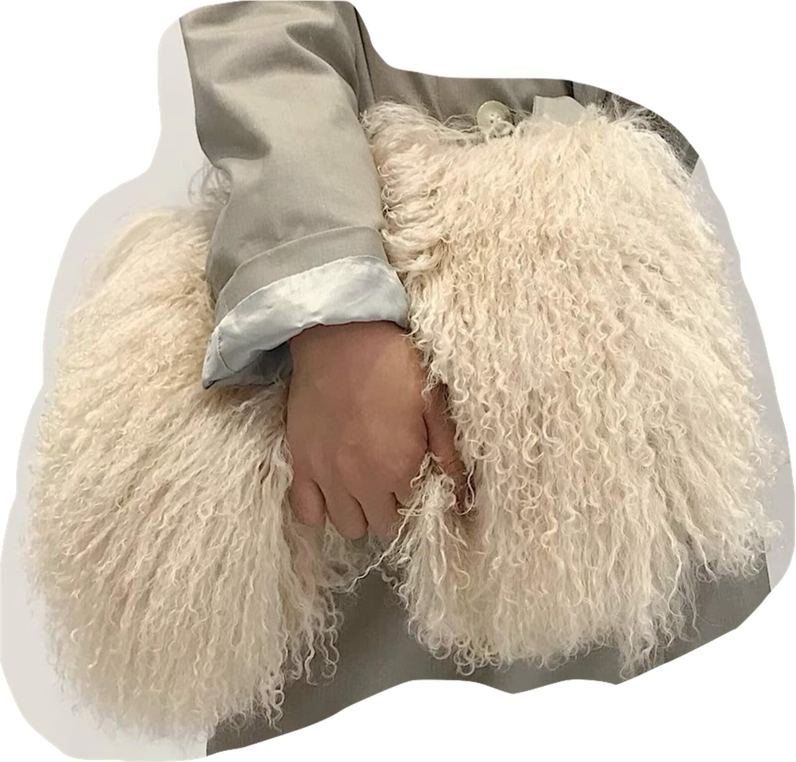 ME-01 Big Fluffy Fur Handbag With Real Mongolian Lamb Fur Long Curly Hair And