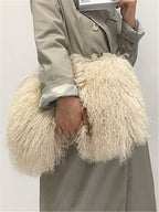 ME-01 Big Fluffy Fur Handbag With Real Mongolian Lamb Fur Long Curly Hair And