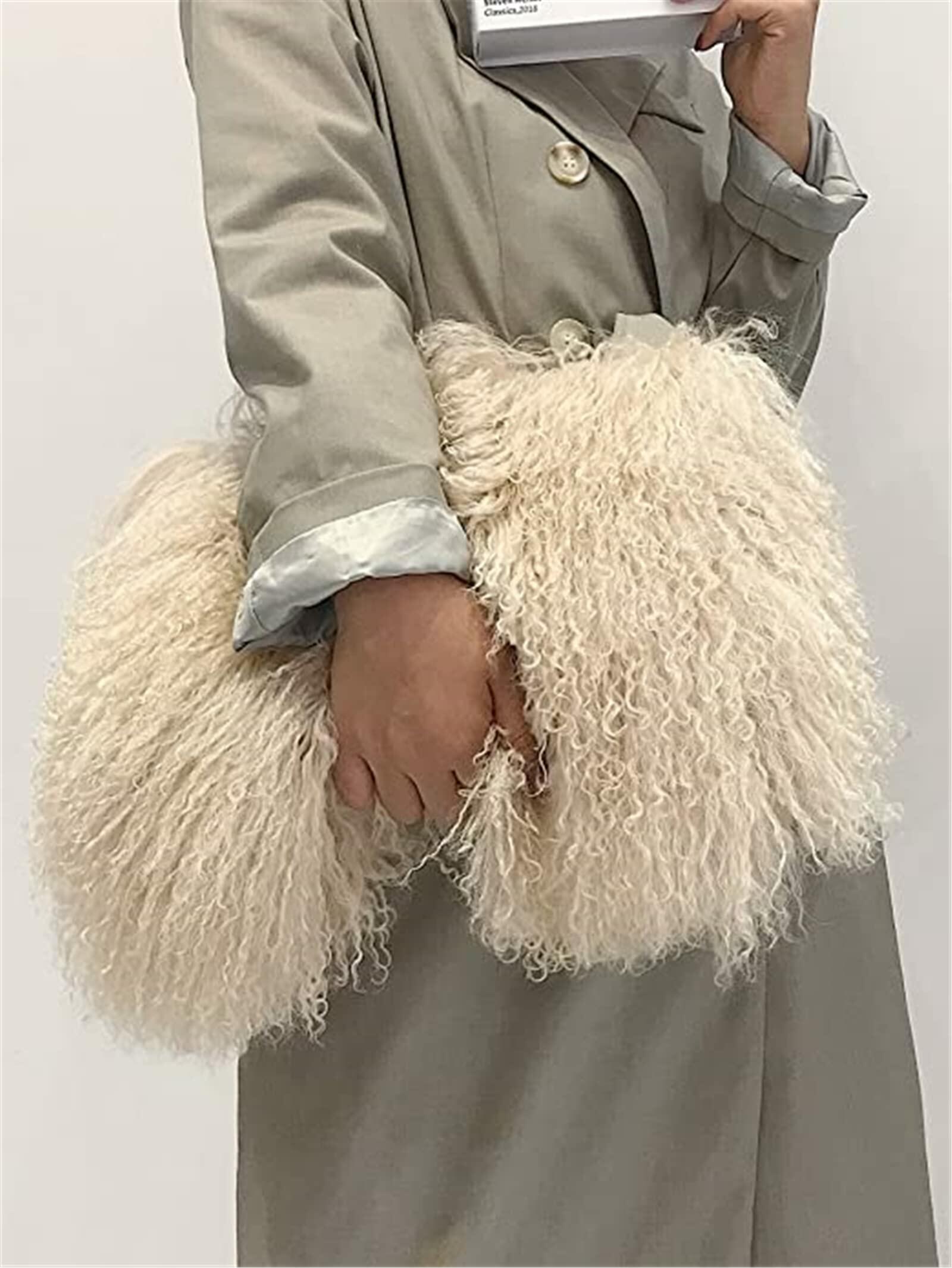 ME-01 Big Fluffy Fur Handbag With Real Mongolian Lamb Fur Long Curly Hair And