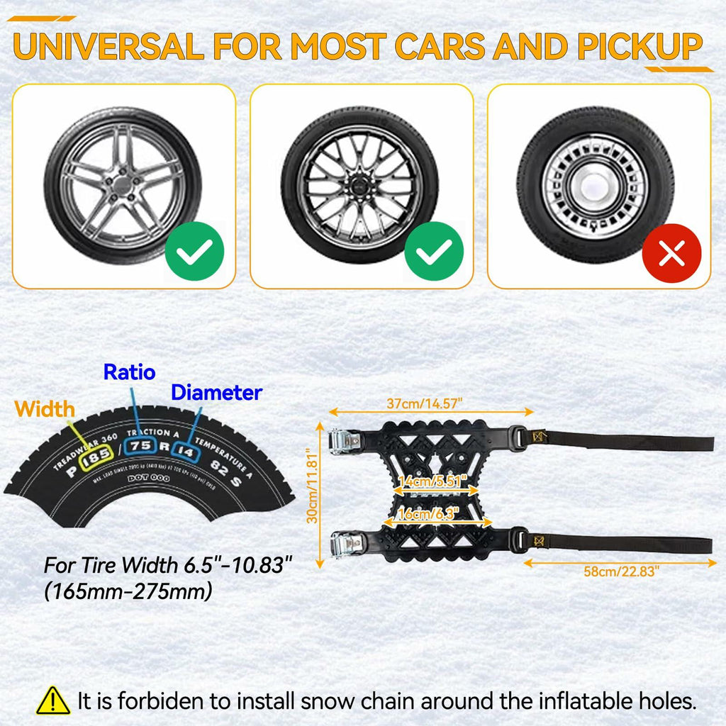 AUTOXBERT Upgraded Tire Snow Chains for Cars, Anti-Slip TPU Snow Chains