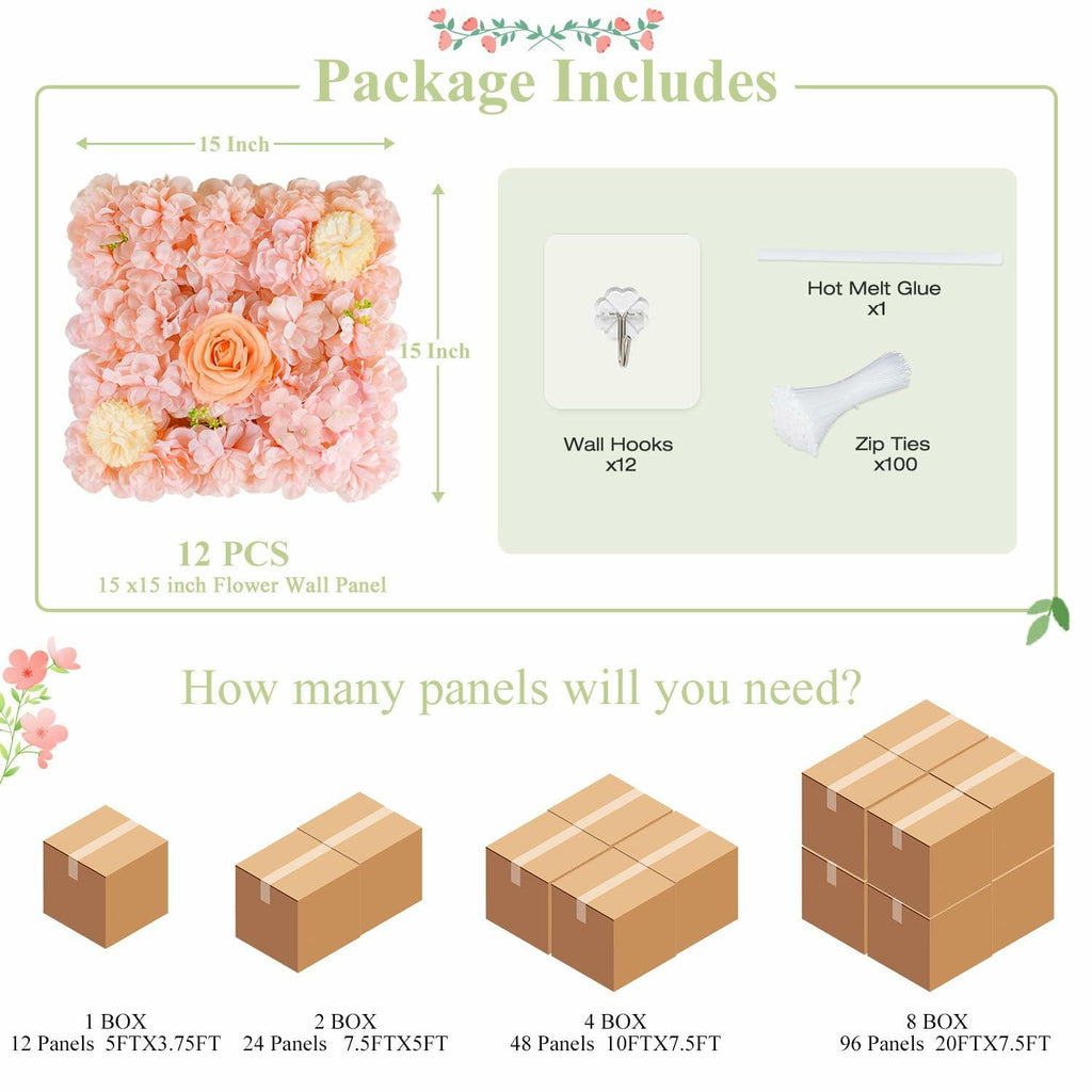 FUHSY Pink 3D Flower Wall Panels 12PCS 15x15in Wedding Party Backdrop Decor
