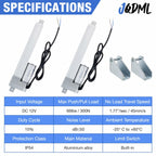 JQDML 12V High Speed Linear Actuator - 28 Inch Stroke, 66lbs/300N, 1.77"/s