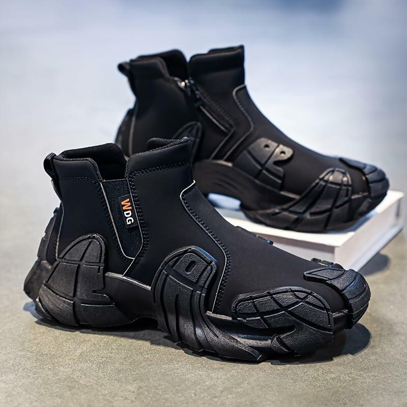 Men's Mid-Top Fashion Sneakers - Casual Sport Style, Solid Color, All-Season,