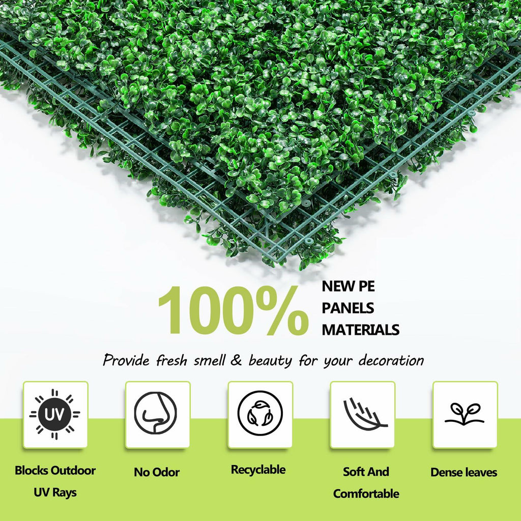 24PCS Artificial Grass Boxwood Hedge Wall Panels 10x10 UV Privacy Screen Indoor