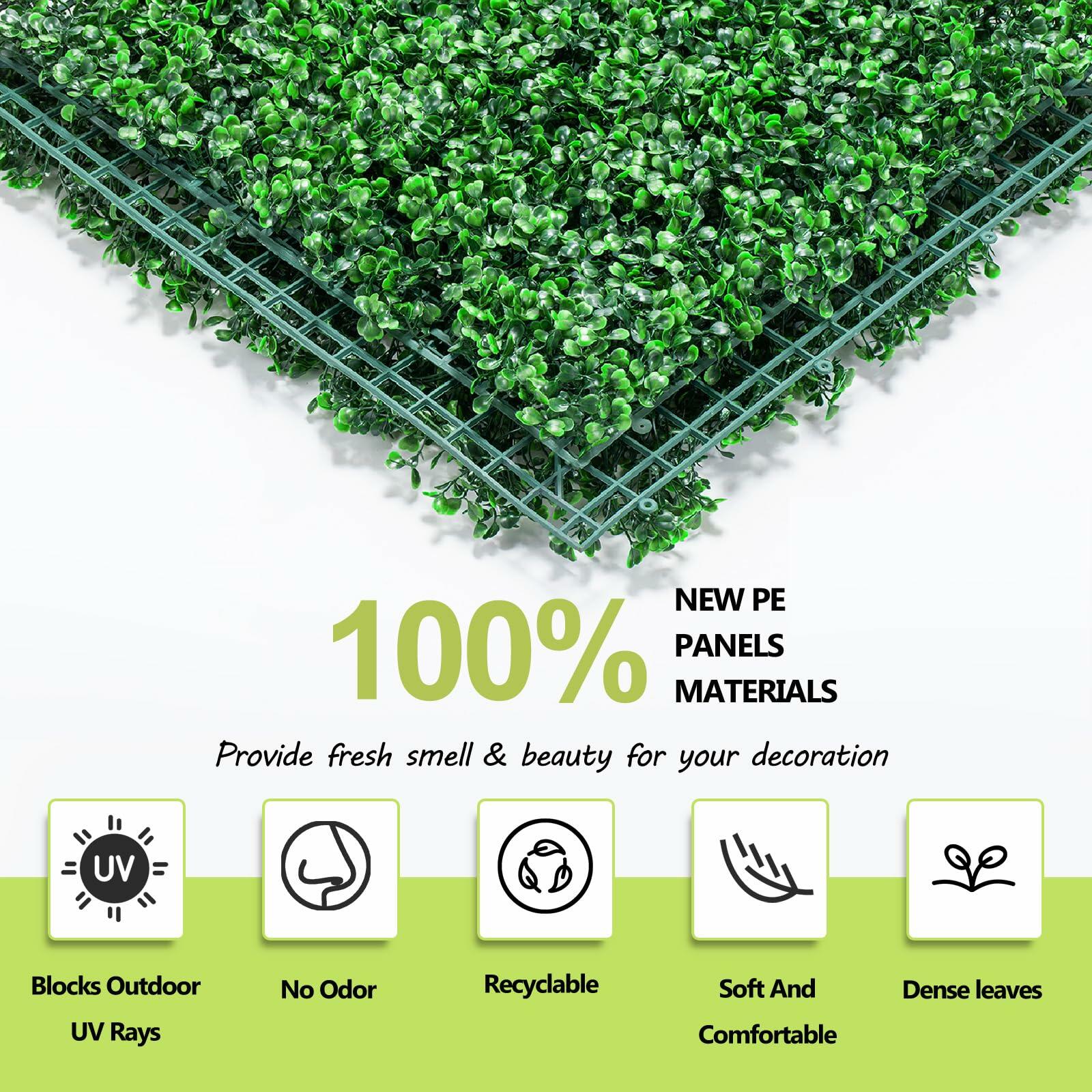 24PCS Artificial Grass Boxwood Hedge Wall Panels 10x10 UV Privacy Screen Indoor