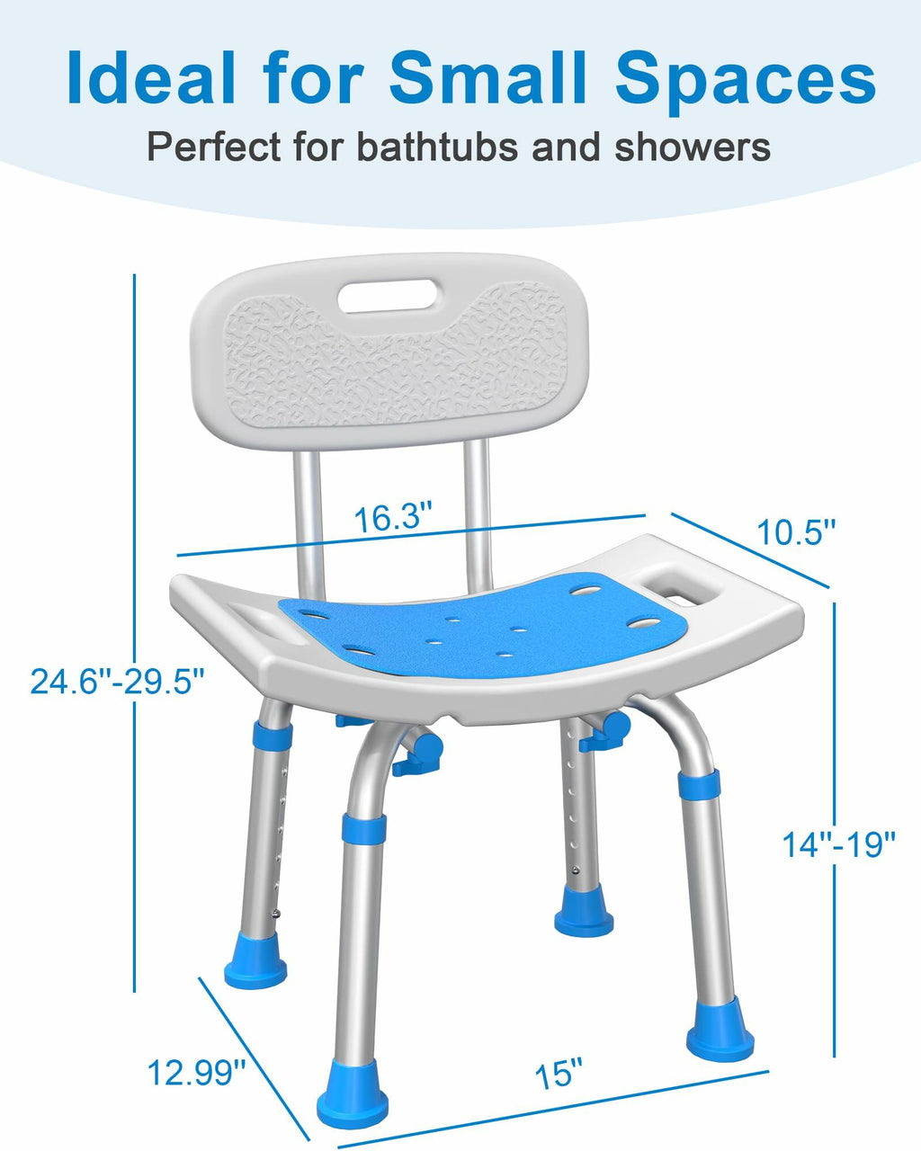 Shower Chair Removable Back 400 lbs Heavy Duty Bath Seat Seniors Disabled Safety