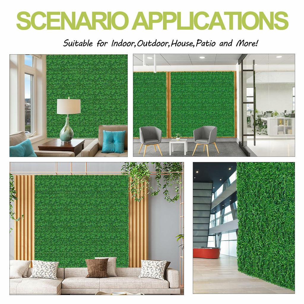 24PCS Artificial Grass Boxwood Hedge Wall Panels 10x10 UV Privacy Screen Indoor