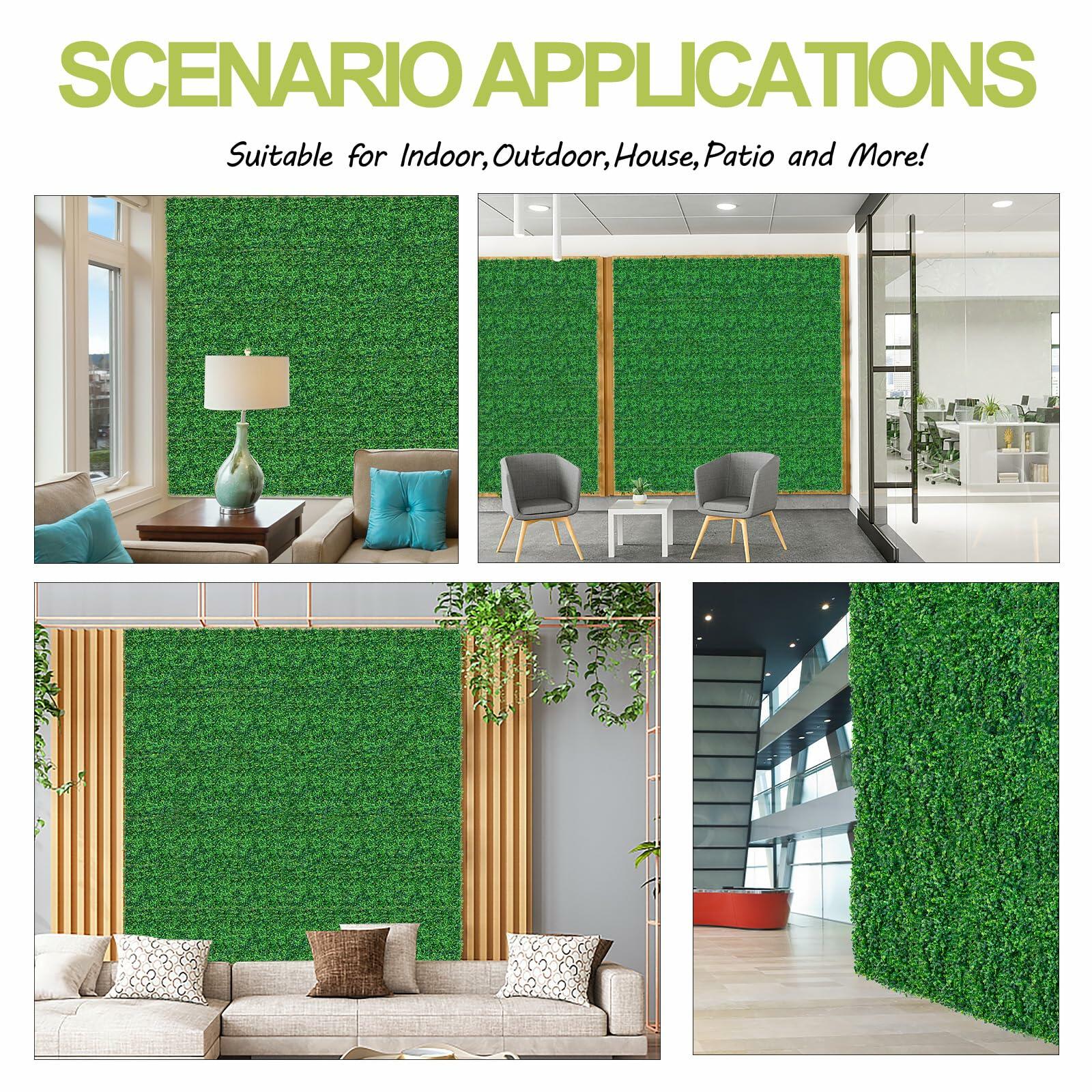 24PCS Artificial Grass Boxwood Hedge Wall Panels 10x10 UV Privacy Screen Indoor