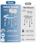 Shower Chair Removable Back 400 lbs Heavy Duty Bath Seat Seniors Disabled Safety