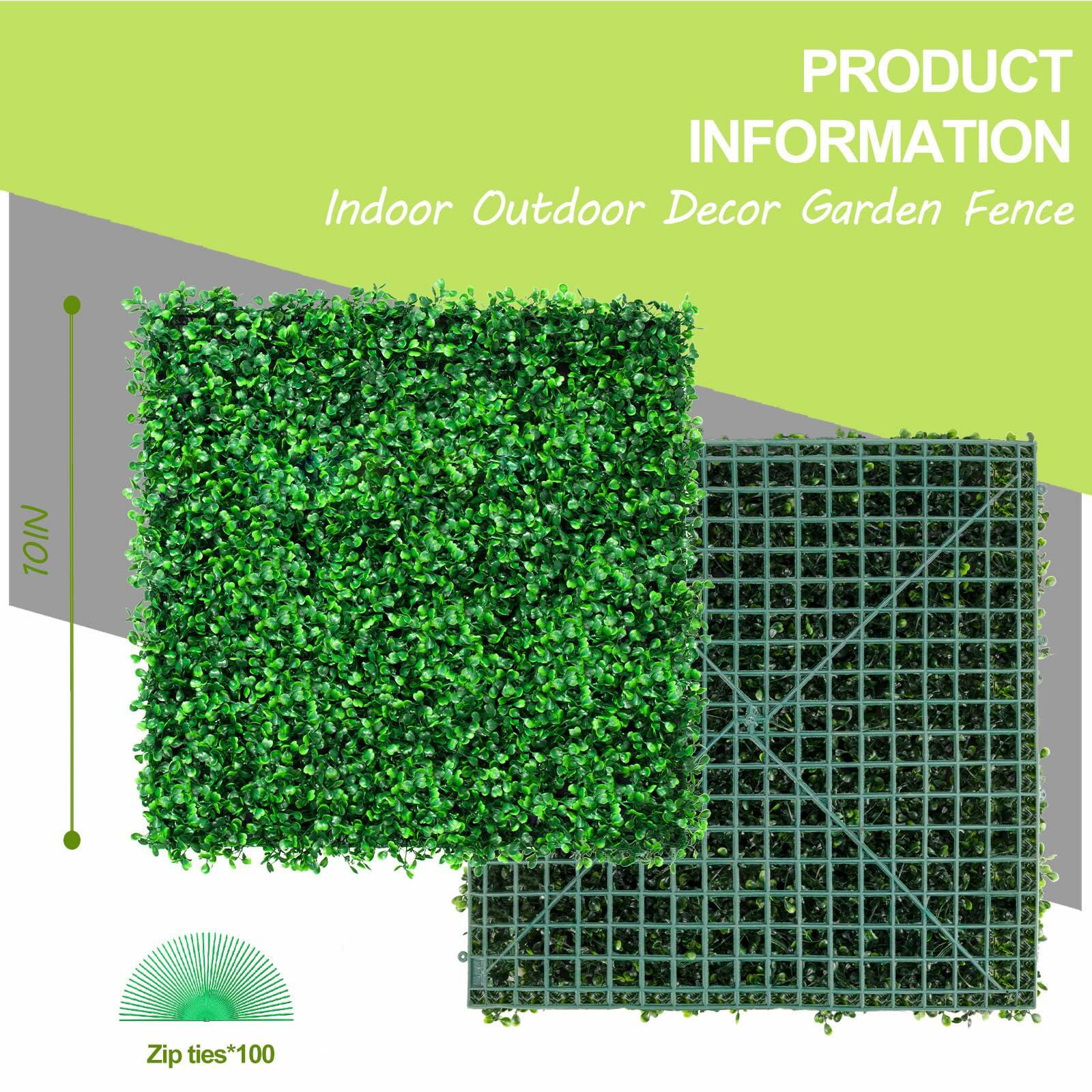 24PCS Artificial Grass Boxwood Hedge Wall Panels 10x10 UV Privacy Screen Indoor