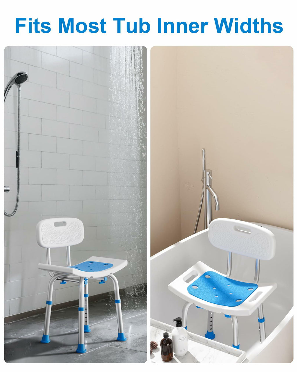 Shower Chair Removable Back 400 lbs Heavy Duty Bath Seat Seniors Disabled Safety