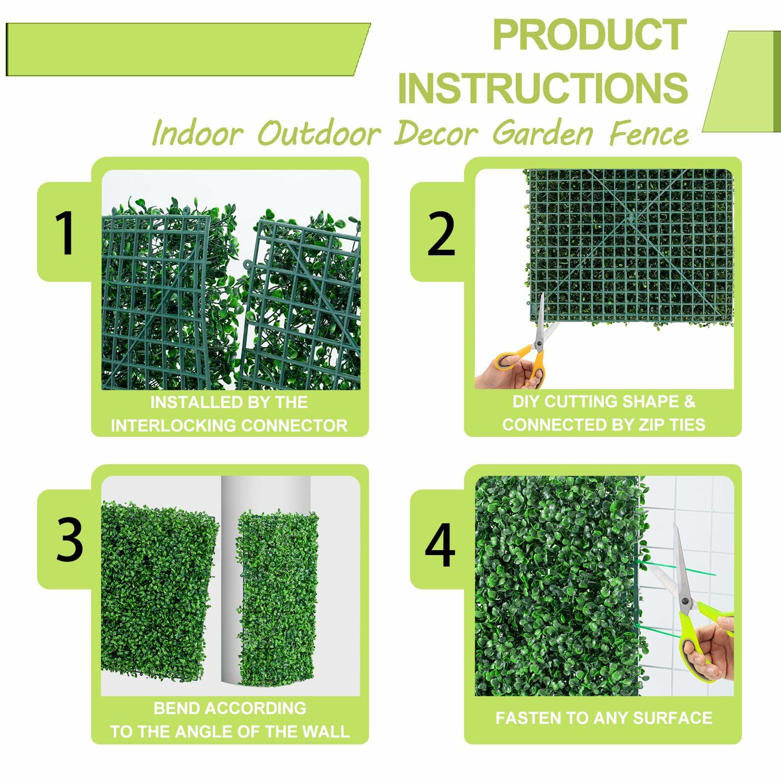 24PCS Artificial Grass Boxwood Hedge Wall Panels 10x10 UV Privacy Screen Indoor