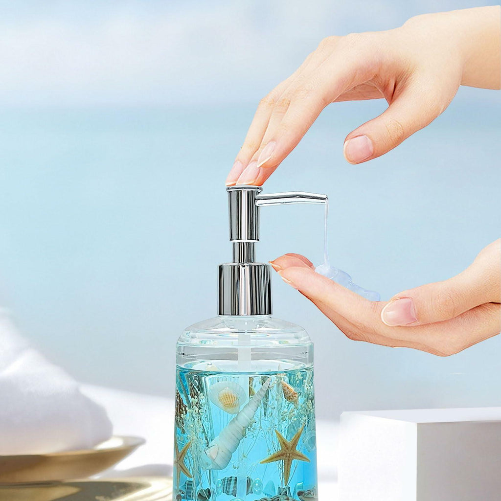 FONMY Soap Dispenser with Pump Acrylic w/Nature Seashell Handmade Bathroom Hand