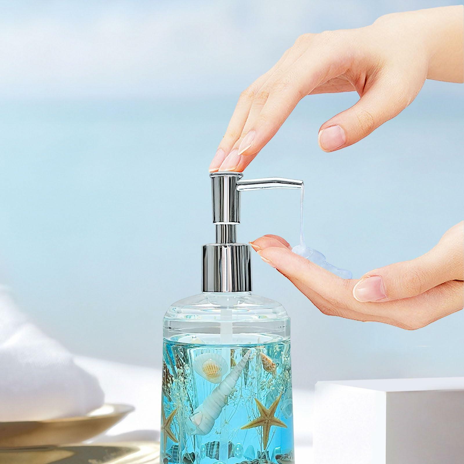 FONMY Soap Dispenser with Pump Acrylic w/Nature Seashell Handmade Bathroom Hand