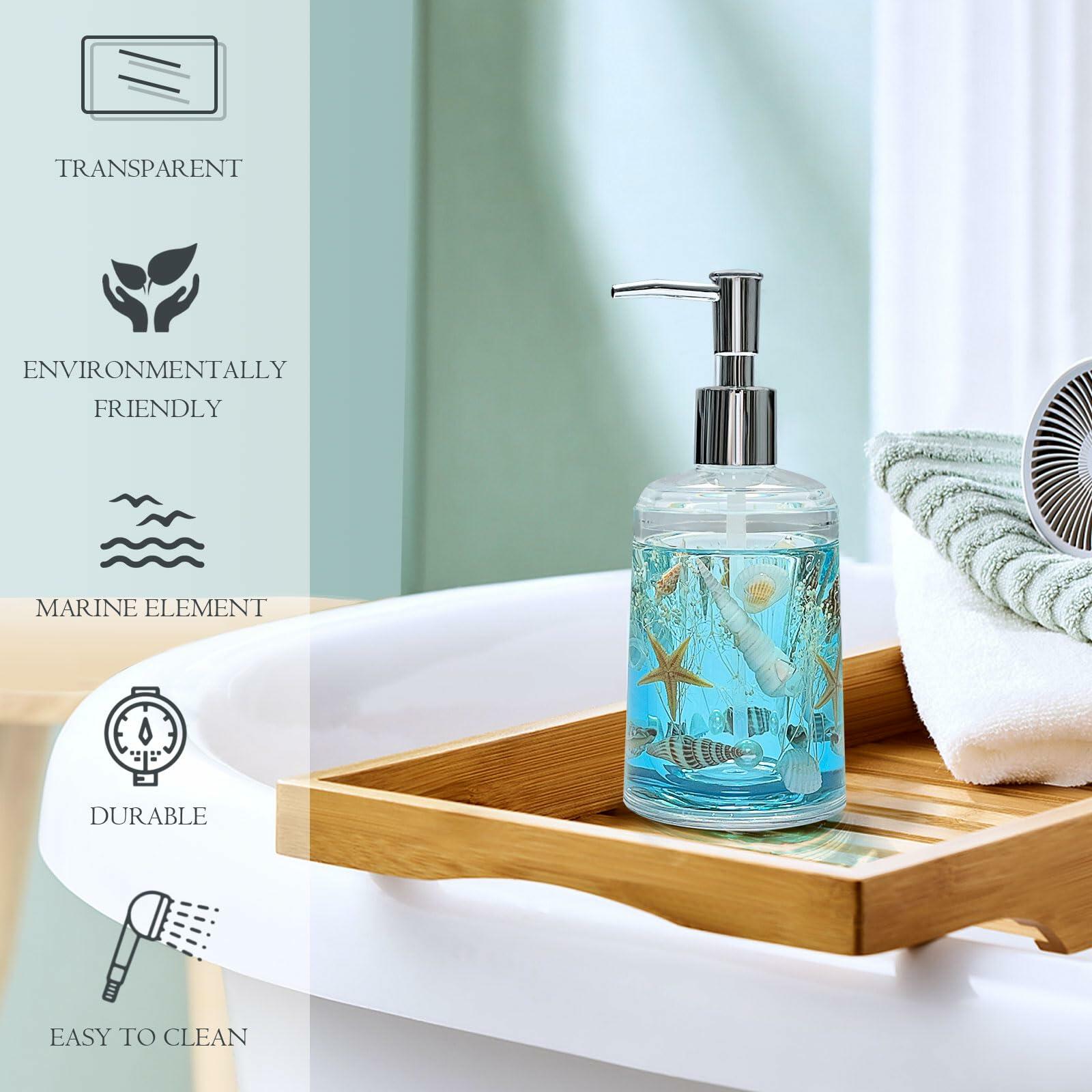 FONMY Soap Dispenser with Pump Acrylic w/Nature Seashell Handmade Bathroom Hand