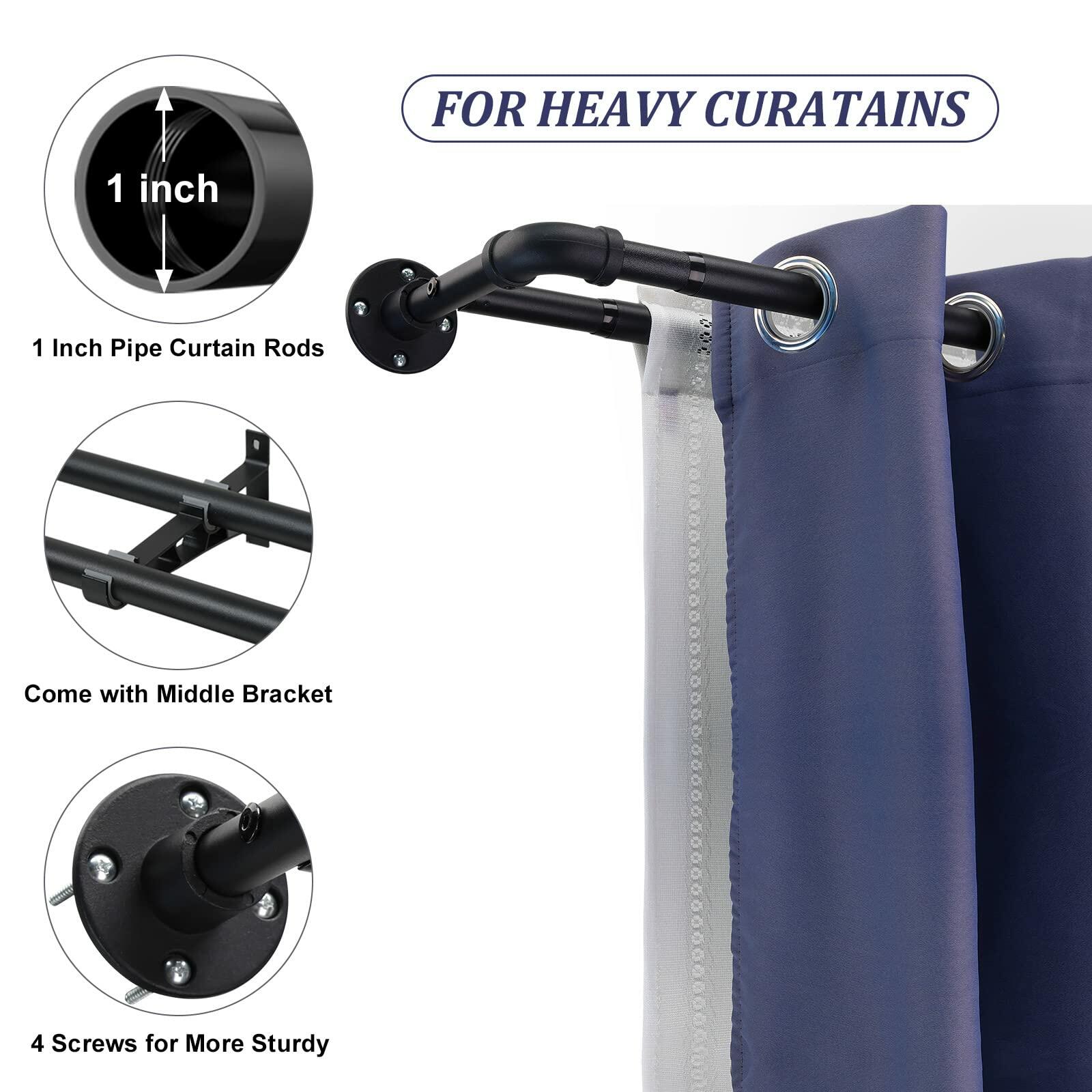 Double Curtain Rod 72-144, Heavy Duty Blackout Double Curtain Rods for Windows