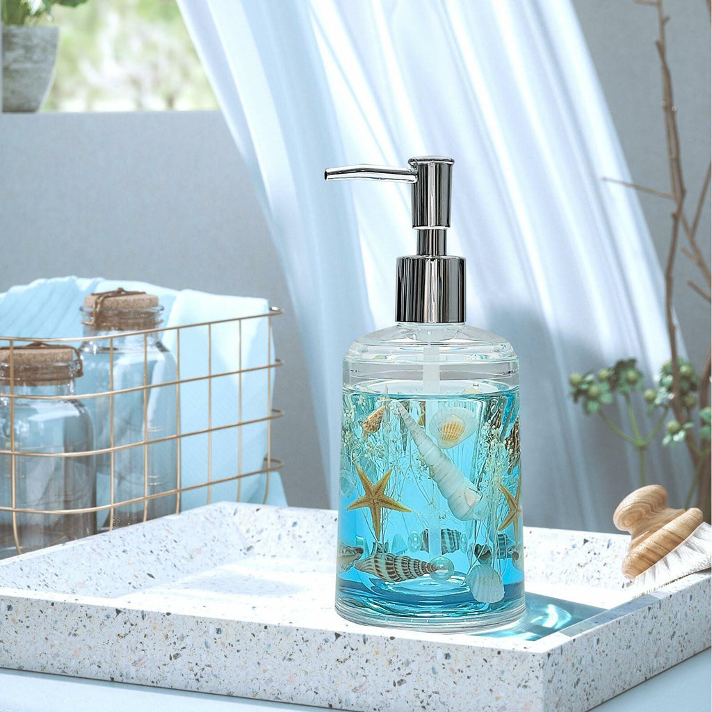 FONMY Soap Dispenser with Pump Acrylic w/Nature Seashell Handmade Bathroom Hand