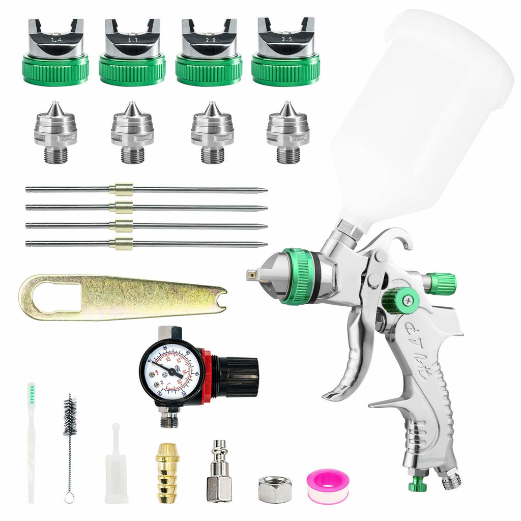 HVLP Spray Gun Kit with 1.4/1.7/2.0/2.5mm Nozzles, Professional Car Paint Spray