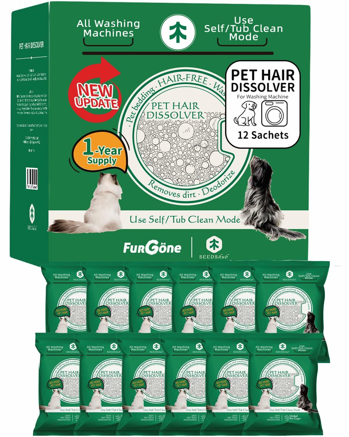 Pet Hair Dissolver Washing Machine Cleaner Powder 12 Sachets Dog Cat Stain 100g