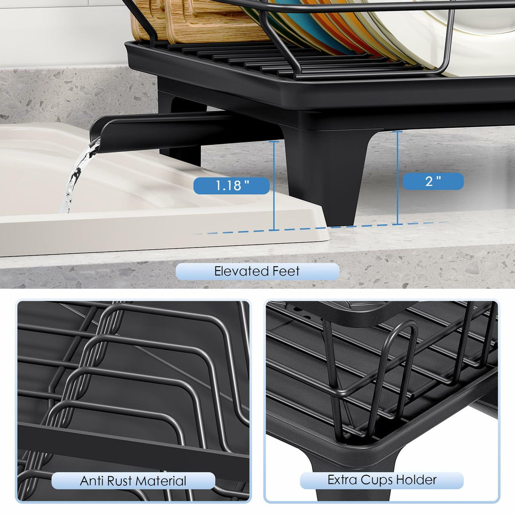 Urackify Dish Drying Rack for Kitchen Counter, Sink Dish Rack with Drainboard