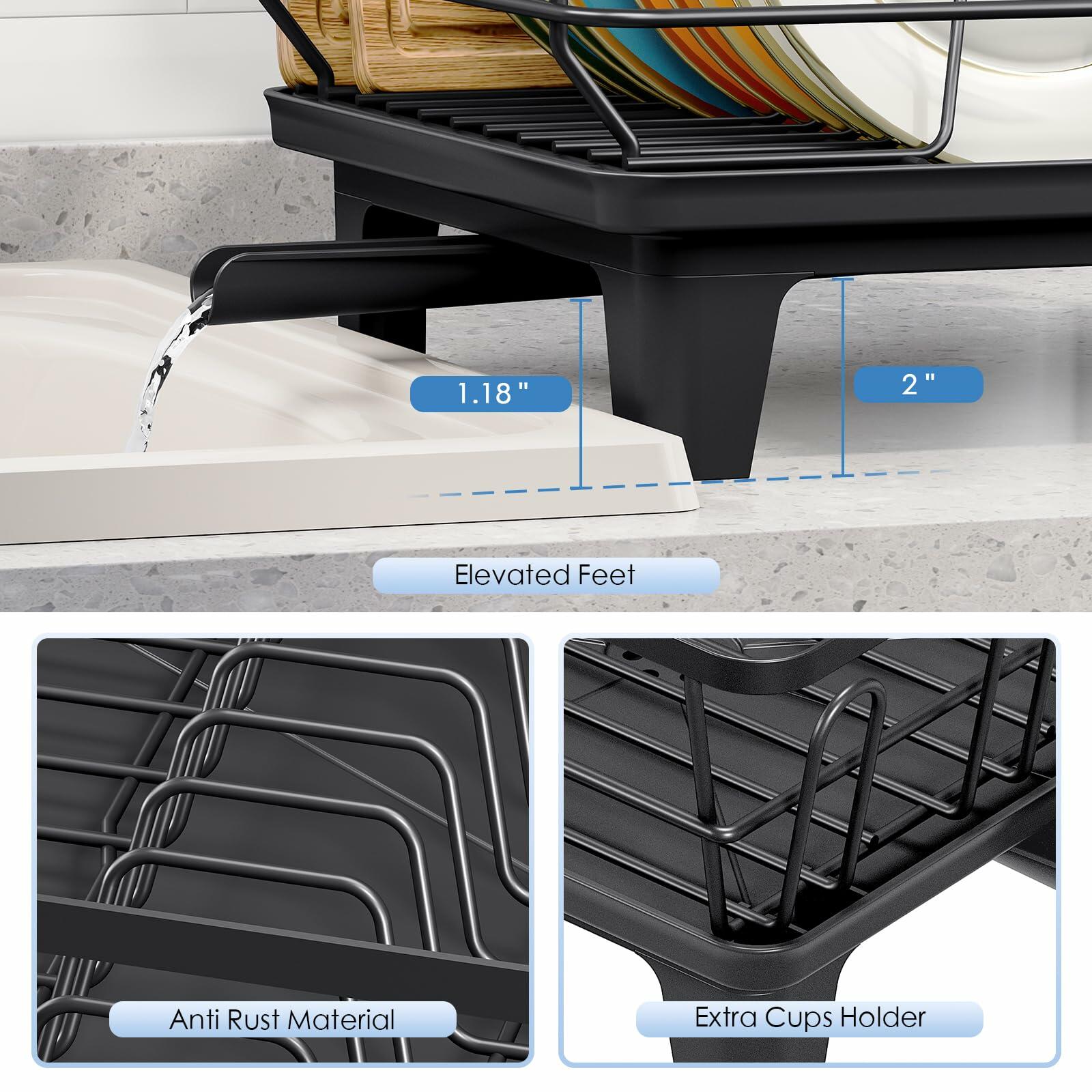 Urackify Dish Drying Rack for Kitchen Counter, Sink Dish Rack with Drainboard