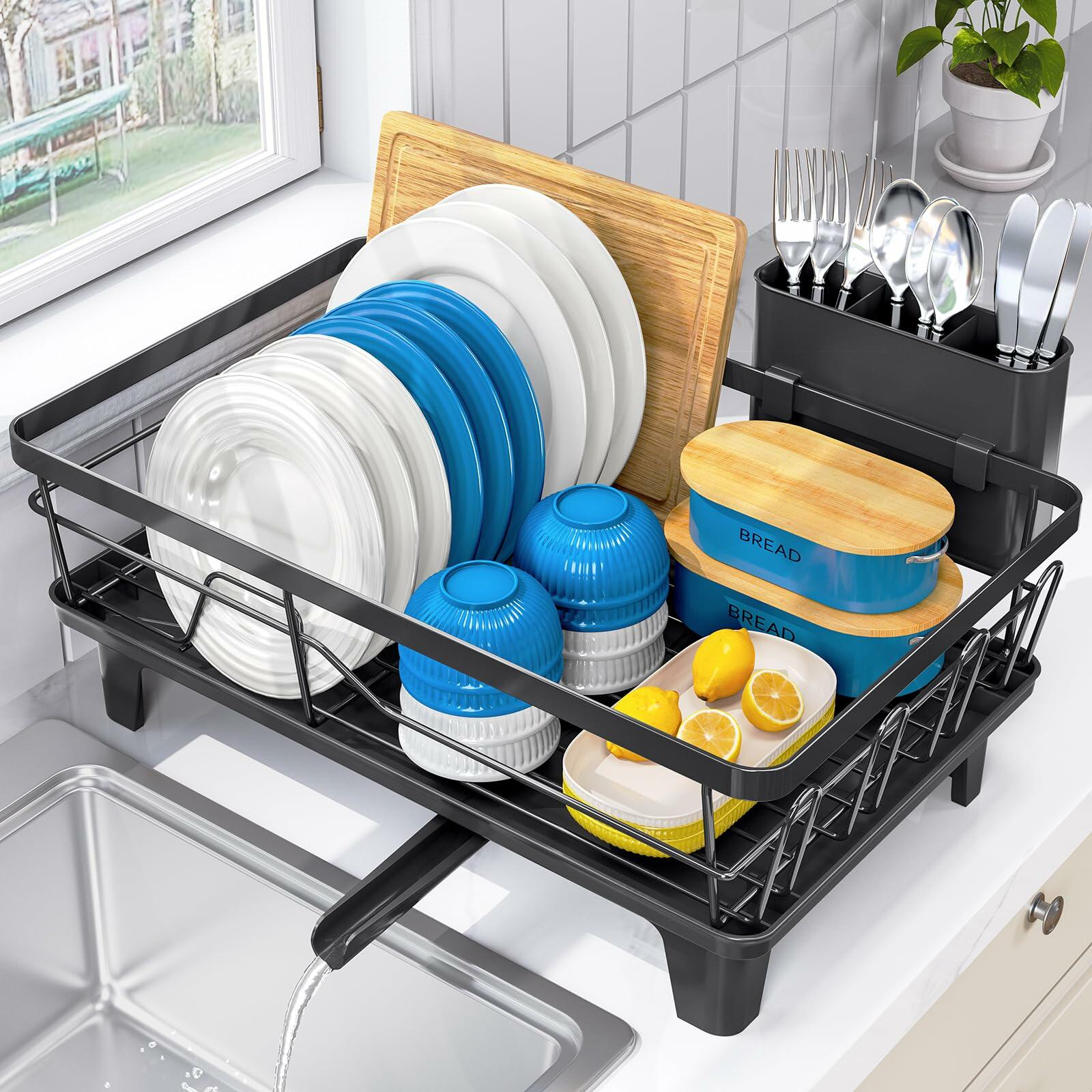 Urackify Dish Drying Rack for Kitchen Counter, Sink Dish Rack with Drainboard