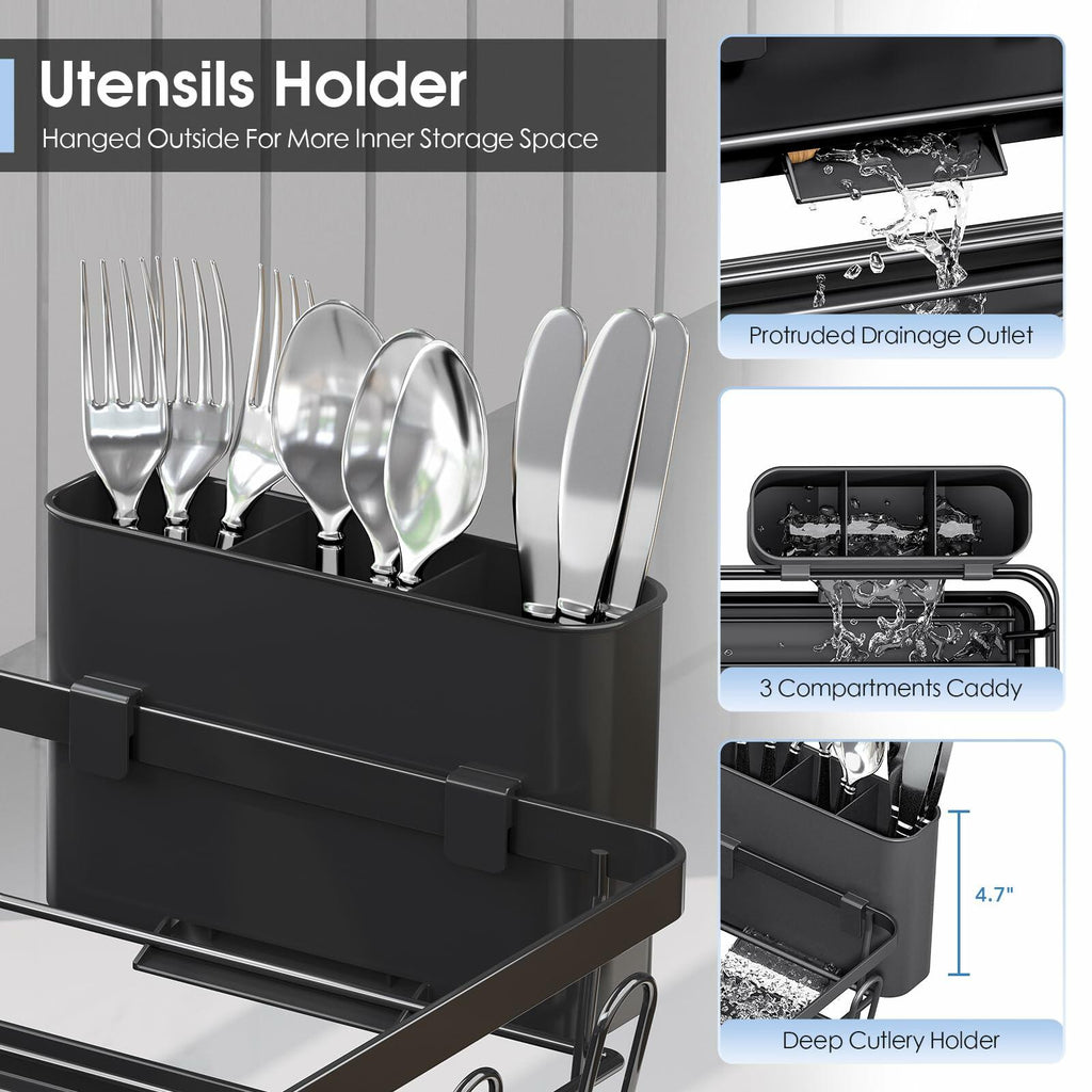 Urackify Dish Drying Rack for Kitchen Counter, Sink Dish Rack with Drainboard