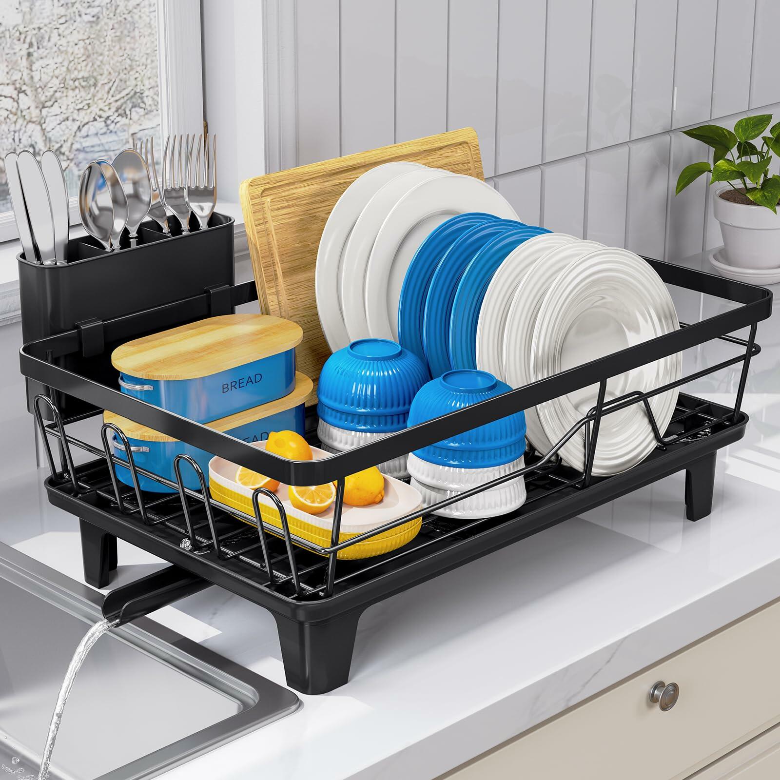 Urackify Dish Drying Rack for Kitchen Counter, Sink Dish Rack with Drainboard