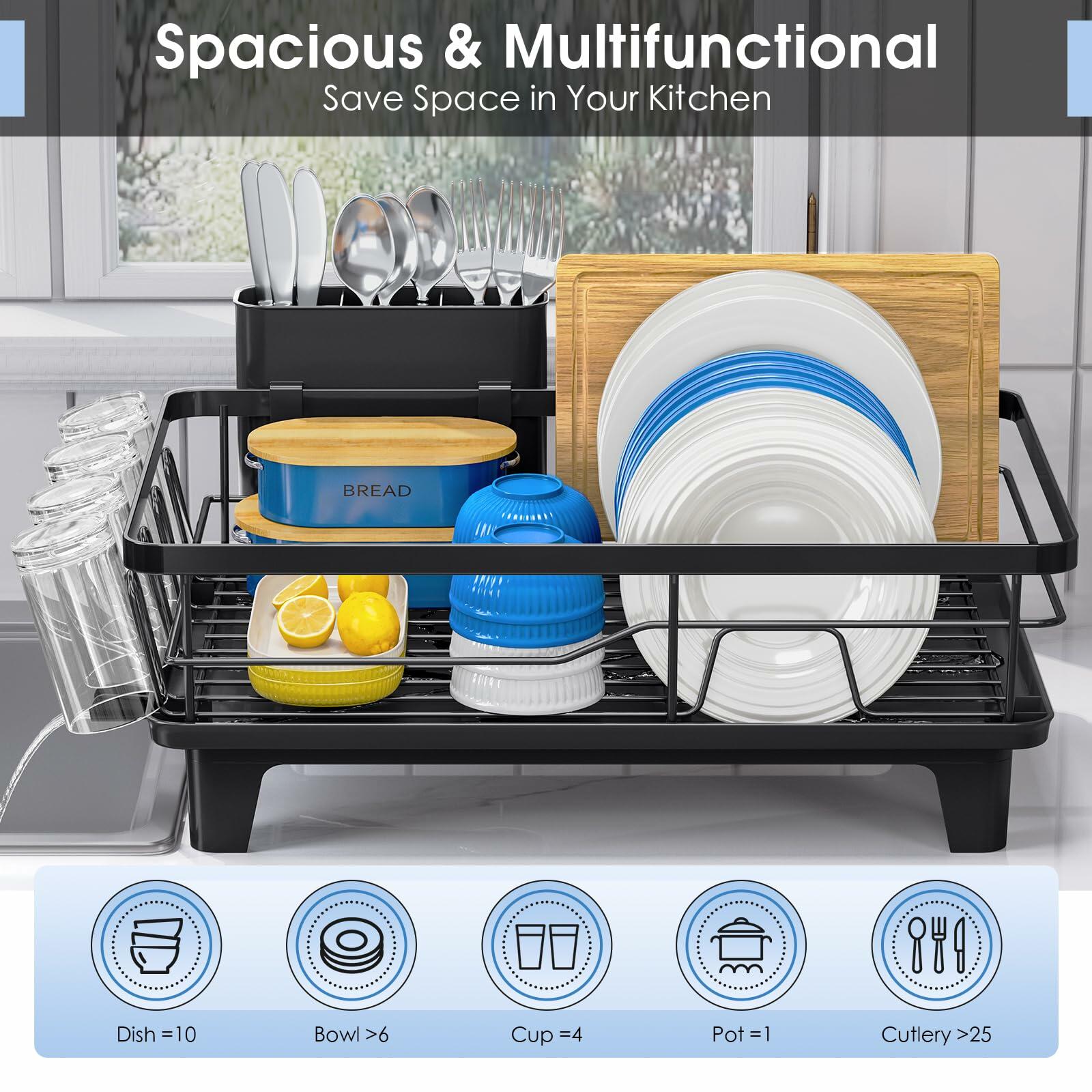 Urackify Dish Drying Rack for Kitchen Counter, Sink Dish Rack with Drainboard