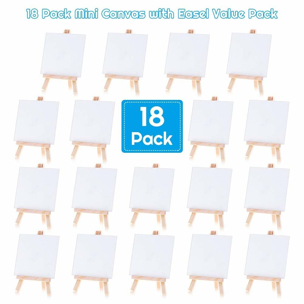 Mini Canvases 18 Pack 4x4 Inch with Easel Painting Kit Acrylic Oil Watercolor