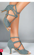 DS Women's Customized Heel Demin Latin Shoes Ballroom Dance Shoes US 6.5