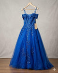 BLISS Royal Blue Prom Dress Ball Gown Size 4 Sequin Floral Lace Pageant Formal