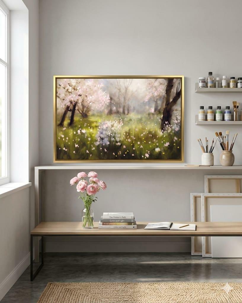 Nature Landscape Canvas Art Print 48x24 Large Pink Floral Wall Decor 4x2 Ft.
