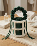 YUSHINY Women Faux Pearl Beaded Evening Pleuche Handle Bucket Hollow-Block Bags