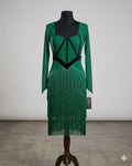 Dance and Sway Velvet Trim Fringe Dress Emerald Green Latin Salsa Ballroom M/L