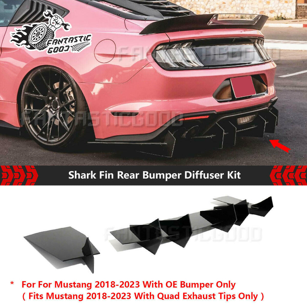 For Ford Mustang GT W/ Quad Exhaust Tip 2018-2023丨Shark Fin Rear Bumper Diffuser