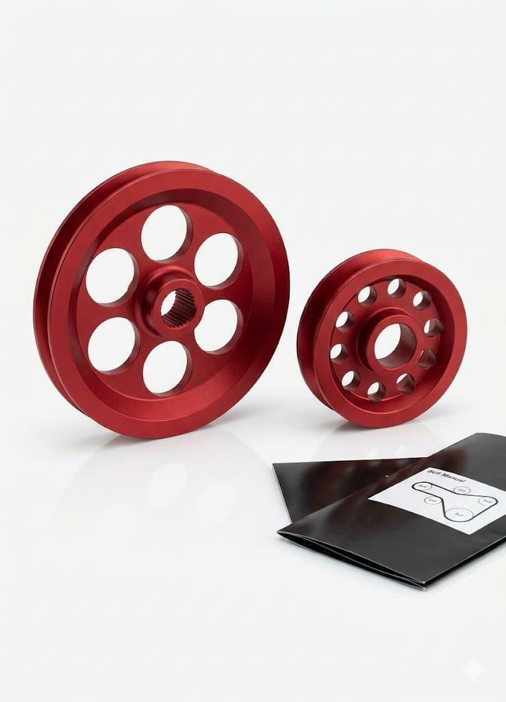 Universal Red Anodized Lightweight Aluminum Accessory Pulley Kit - Set of 2