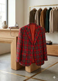Vintage Red Tartan Plaid Blazer Jacket Two Button Holiday Christmas Party Large