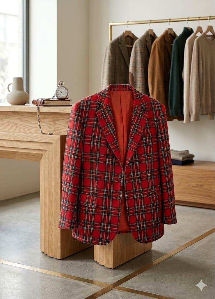 Vintage Red Tartan Plaid Blazer Jacket Two Button Holiday Christmas Party Large